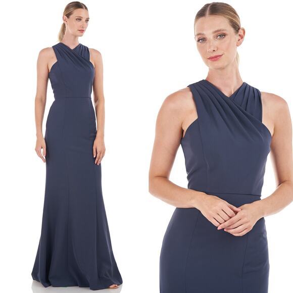New!‎ Kay Unger Talia Column Gown navy blue, women size 10 - Picture 2 of 16